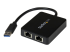 StarTech.com USB 3.0 to Dual Port Gigabit Ethernet Adapter w/ USB Port - Left-angle