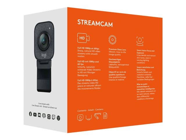 Logitech for Creators StreamCam Premium Webcam for Streaming and Content  Creation, Full HD 1080p 60 fps, Premium Glass Lens, Smart Auto-Focus, for